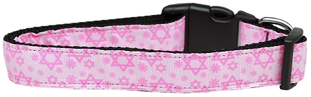 Pink Star of David Nylon Dog Collar XS